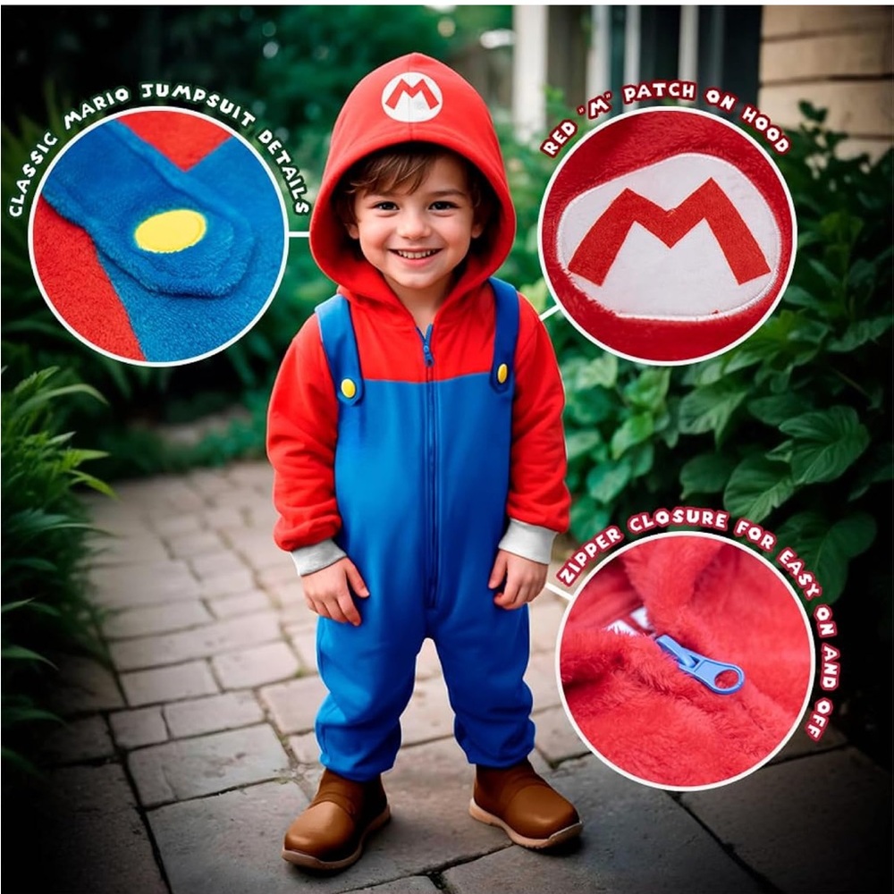 Nintendo Super Mario Brothers Boys Long Sleeve Onesie Halloween and cosplay 4t - Picture 5 of 7
